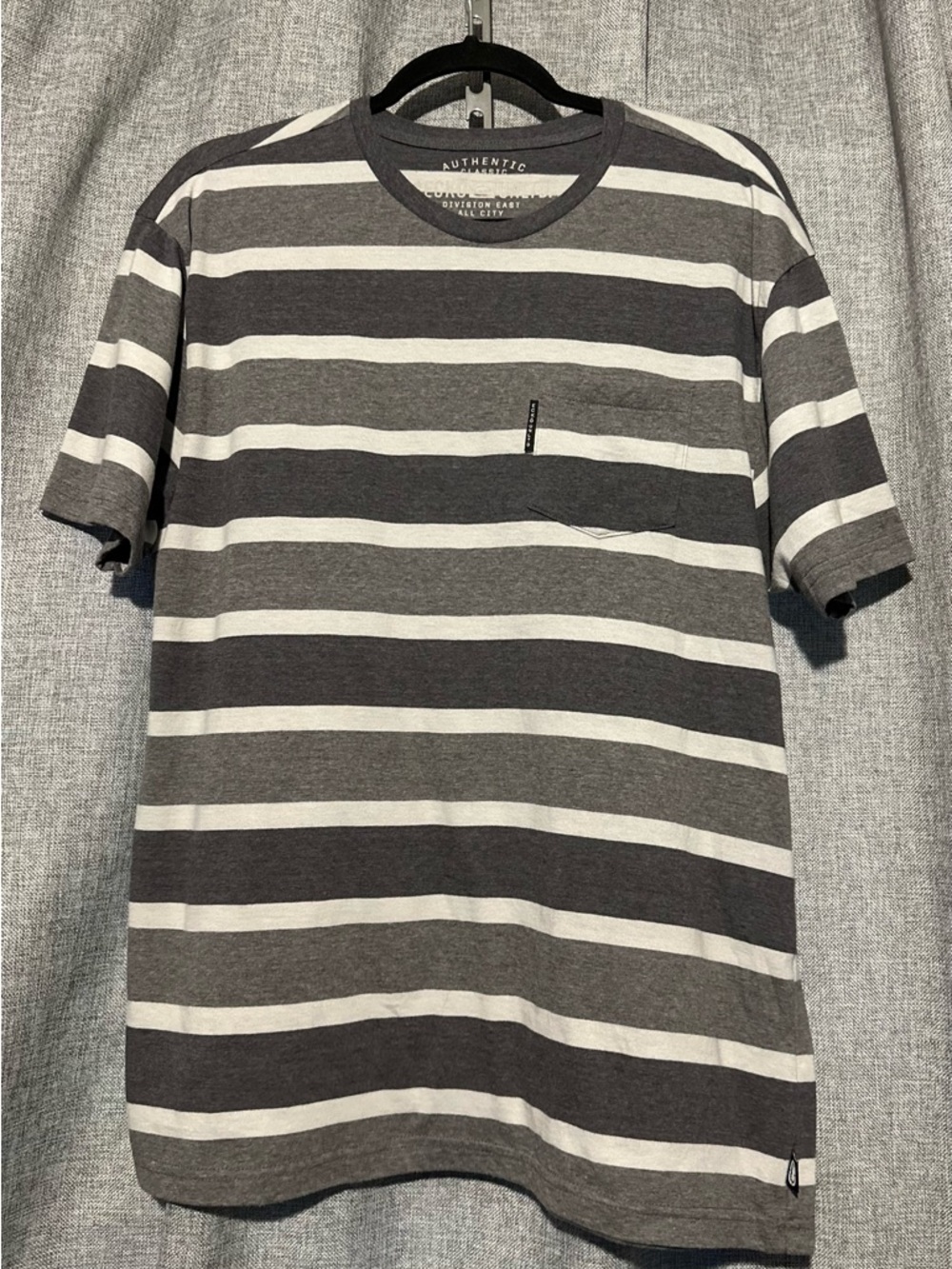 Ecko Unlimited Gray and White Striped Pocket Tee